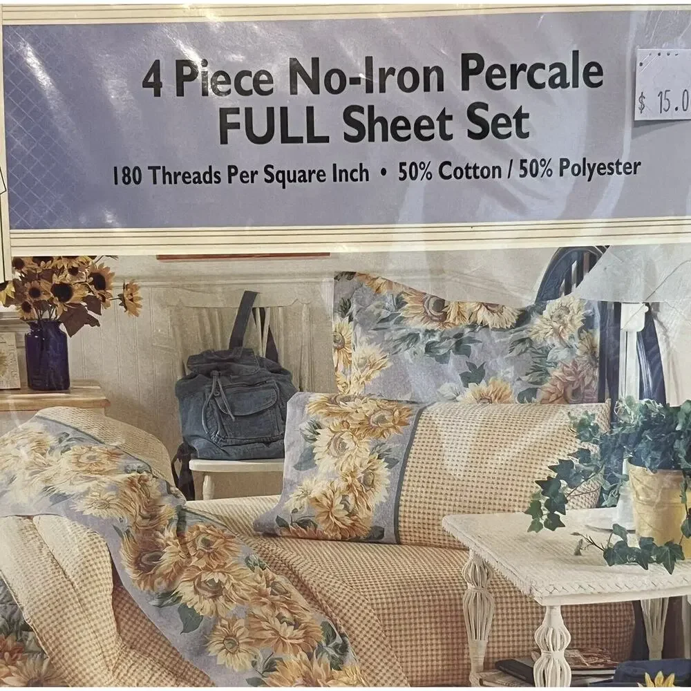 Vintage DreamStyles By Bibb Full Sheet Set Sunflowers Sunshine NOS NIP Pastels